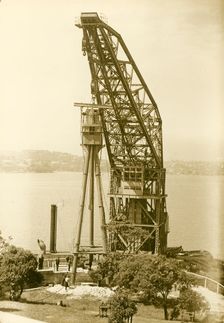Erection of H.M.A.S. Sydney's mast, Bradleys Head, 1934. Creator: Unknown