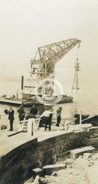 Erection of HMAS Sydney mast, 1934. Creator: Unknown.
