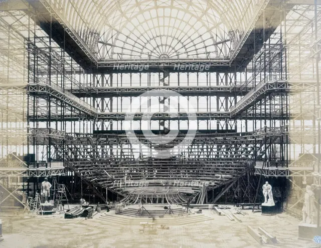 'Erection of the Orchestra for the Opening Ceremony', Crystal Palace, Sydenham, 1852-1854. Creator: Philip Henry Delamotte.