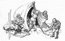 Erecting A Tent By The Way c1929. Creators: Howard Davie, Harry Payne