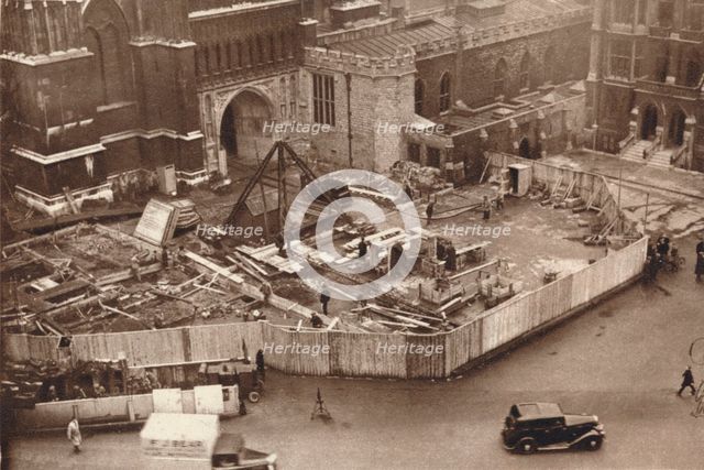 'Erecting the annexe to Westminster Abbey in advance of King George VI's coronation', 1937. Artist: Unknown.