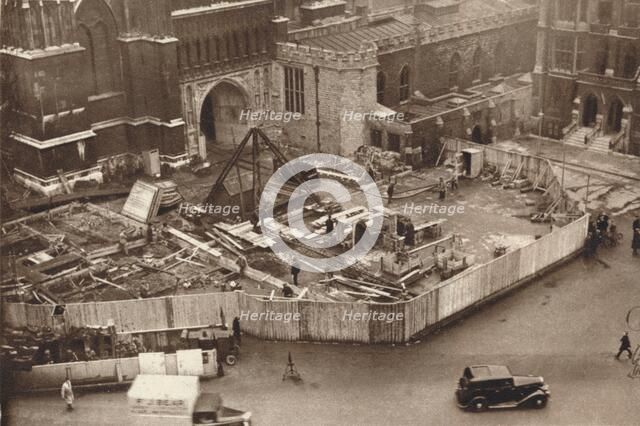 'Erecting the annexe to Westminster Abbey in advance of King George VI's coronation', 1937. Artist: Unknown.