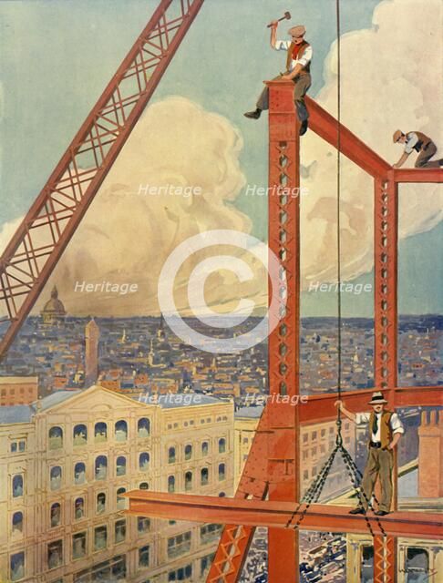 'Erecting the Girders of a Huge New Store', c1930. Creator: Unknown.