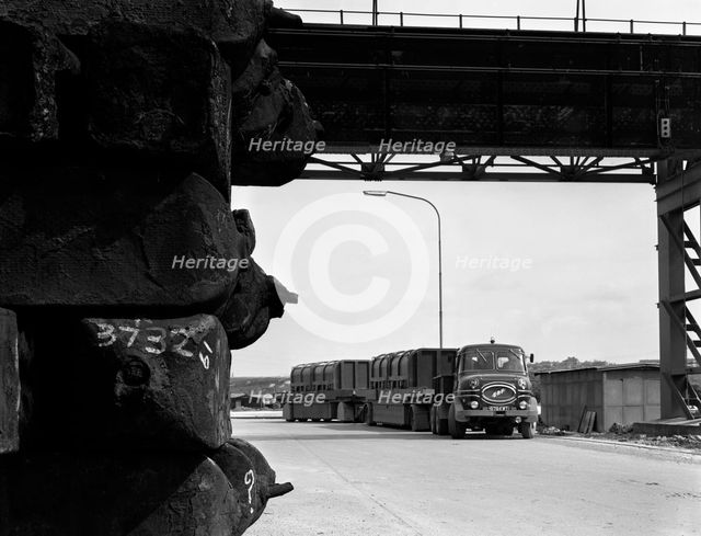 ERF 66GSF tipper pulling a hot ingot transporter, Rotherham, South Yorkshire, 1963. Creator: Michael Walters.