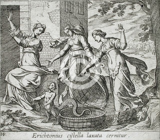 Erichthonius Released from His Basket, published 1606. Creators: Antonio Tempesta, Wilhelm Janson.