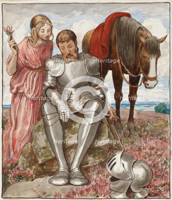 Erika and Seated Knight, 1894. Creator: Hans Thoma.