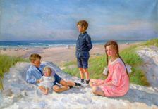 Erik, Else, Ove and Birthe Schultz on the Beach 1919. Artist: Gabriel Jensen