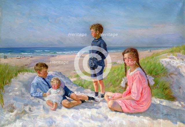 'Erik, Else, Ove and Birthe Schultz on the Beach', 1919. Artist: Gabriel Jensen