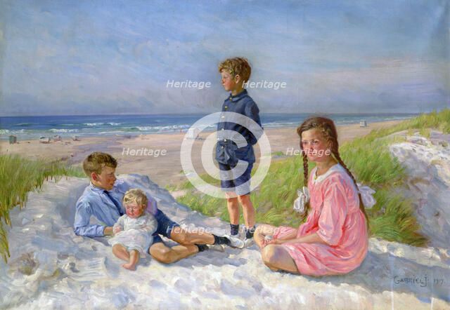 'Erik, Else, Ove and Birthe Schultz on the Beach', 1919. Artist: Gabriel Jensen