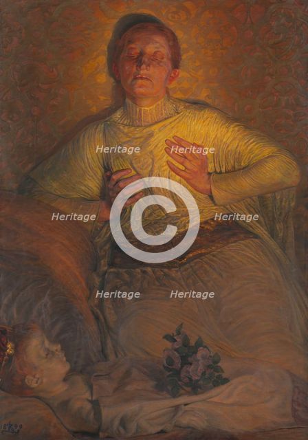 Erik Menved's queen Ingeborg mourns at the corpse of her last child, 1899. Creator: Kristian Zahrtmann.