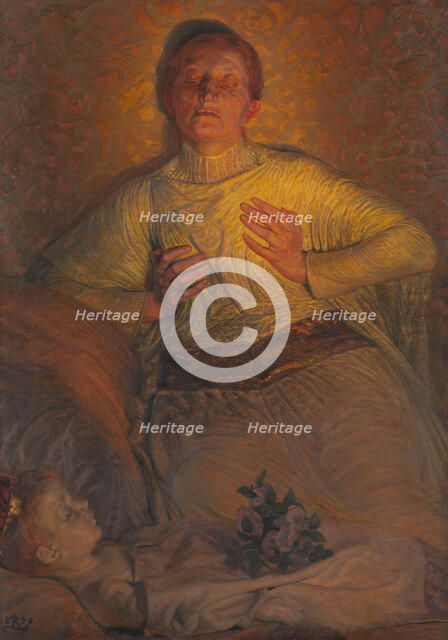 Erik Menved's queen Ingeborg mourns at the corpse of her last child, 1899. Creator: Kristian Zahrtmann.