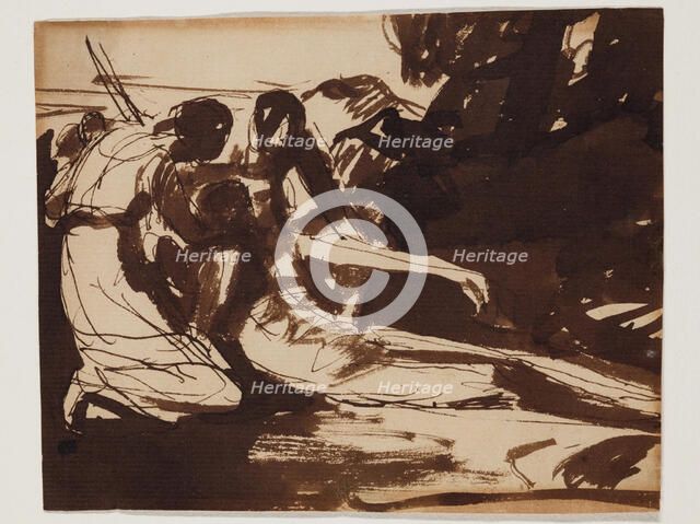 Erminia and Vafrino Ministering to the Wounded Tancred, c1776. Creator: George Romney.