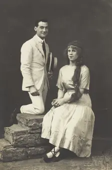 Ern and Chick, two actors, Chick in drag, pose in summer attire, c1918. Creator: Unknown