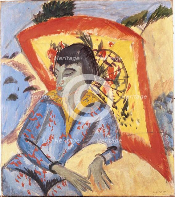 Erna with Japanese Umbrella , 1913. Creator: Kirchner, Ernst Ludwig (1880-1938).