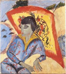 Erna with Japanese Umbrella , 1913. Creator: Kirchner, Ernst Ludwig (1880-1938)