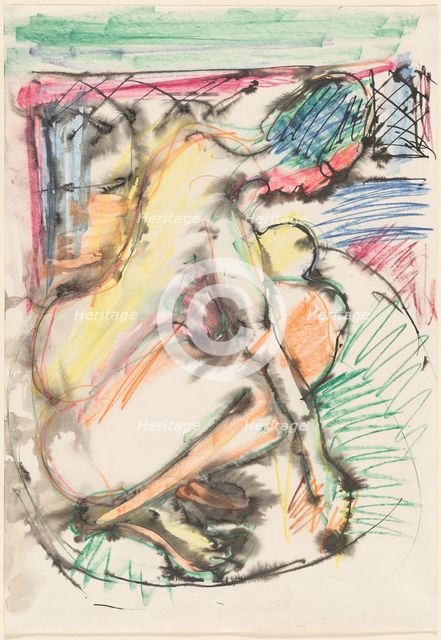 Erna Bathing in a Tub, 1913/1914. Creator: Ernst Kirchner.