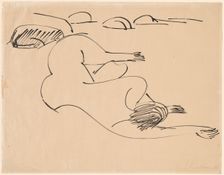 Erna Lying on the Beach among Rocks, 1912. Creator: Ernst Kirchner