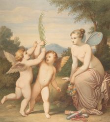 Eros and Anteros with Psyche Looking at Them, 1810-60. Creator: Johannes Riepenhausen