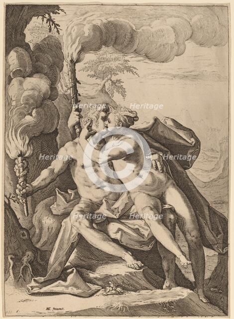 Eros and Anteros, probably 1588. Creator: Jacob Matham.