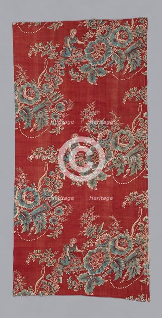 Eros Gathering Flowers (Furnishing Fabric), Bolbec, c. 1800. Creator: Unknown.