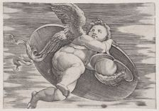 Eros Stealing Man's Shield, ca. 1514-36. Creator: Agostino Veneziano