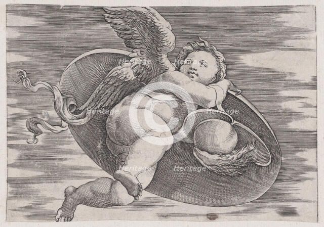 Eros Stealing Man's Shield, ca. 1514-36. Creator: Agostino Veneziano.