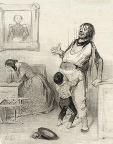 Est-il permis de revenir de Bercy dans un état pareil.., 1843. Creator: Honore Daumier