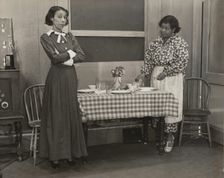 Estelle Hemsley and Alberta Perkins discussing the fate of Philip Lawrence, 1937. Creator: Unknown