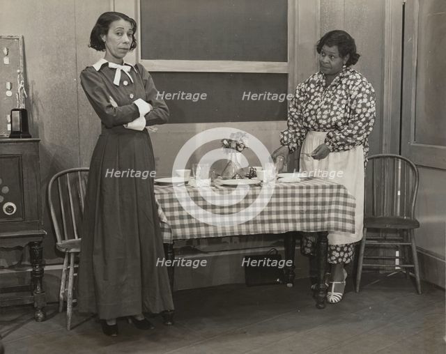 Estelle Hemsley and Alberta Perkins discussing the fate of Philip Lawrence, 1937. Creator: Unknown.