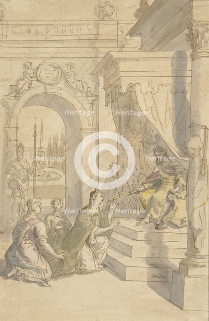 Esther before Ahasuerus, 1712-1767. Creator: Gerard Sanders.