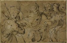 Esther before Ahasuerus or Solomon and Sheba with Cross from Wood of Adam's Tomb, 1590/1600. Creator: Unknown