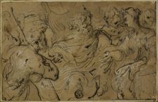 Esther before Ahasuerus or Solomon and Sheba with Cross from Wood of Adam's Tomb, 1590/1600. Creator: Unknown