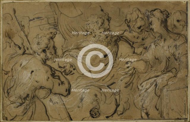 Esther before Ahasuerus or Solomon and Sheba with Cross from Wood of Adam's Tomb, 1590/1600. Creator: Unknown.