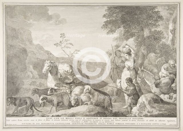 Esau and his family parting ways with Jacob (Esau con le mogli figli e sostanze si sepa..., 1743-63. Creator: Pietro Monaco.