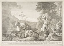 Esau and his family parting ways with Jacob (Esau con le mogli figli e sostanze si sepa..., 1743-63. Creator: Pietro Monaco