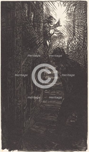 Escalier sculpte rue Boutebrie, published 1901. Creator: Auguste Lepere.
