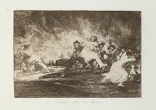 Escapan entre las llamas.; Los Desastres de la Guerra, Madrid 1863. Creator: Francisco Goya