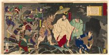 Escape of Emperor Godaigo, from the series "The Unofficial History of Japan (Nihon..., Japan, 1885. Creator: Kobayashi Kiyochika