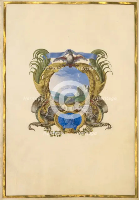 Escutcheon with a Castle; Three Emblems for Louis XIV, about 1663-1668. Creator: Jacques Bailly.