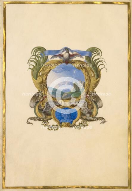 Escutcheon with a Castle; Three Emblems for Louis XIV, about 1663-1668. Creator: Jacques Bailly.