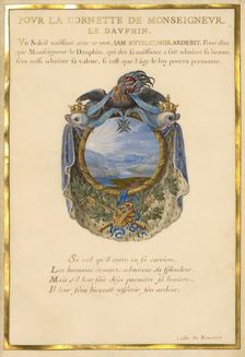 Escutcheon with a Landscape; Nine Emblems for Louis XIV, about 1663-1668. Creator: Jacques Bailly