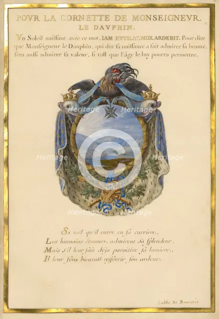 Escutcheon with a Landscape; Nine Emblems for Louis XIV, about 1663-1668. Creator: Jacques Bailly.