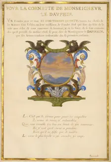 Escutcheon with a Landscape; Nine Emblems for Louis XIV, about 1663-1668. Creator: Jacques Bailly