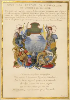 Escutcheon with a Landscape; Nine Emblems for Louis XIV, about 1663-1668. Creator: Jacques Bailly