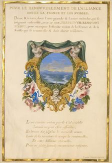 Escutcheon with a Landscape; Nine Emblems for Louis XIV; Emblem for Louis XIV, about 1663-1668. Creator: Jacques Bailly