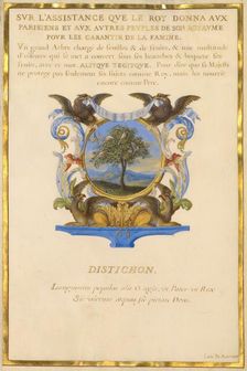 Escutcheon with a Landscape; Three Emblems for Louis XIV, about 1663-1668. Creator: Jacques Bailly