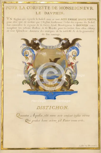 Escutcheon with an Eagle; Nine Emblems for Louis XIV; Emblem for Louis XIV, about 1663-1668. Creator: Jacques Bailly.