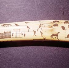 Eskimo Scene Detail of engraved walrus tusk, Western Eskimo. 19th Century