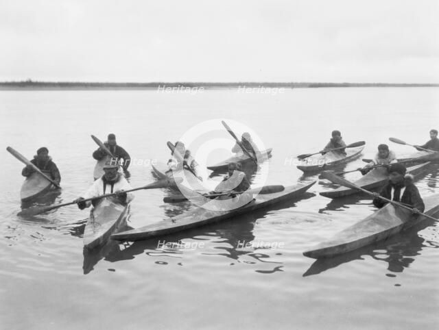Eskimos in kayaks, Noatak, Alaska, c1929. Creator: Edward Sheriff Curtis.