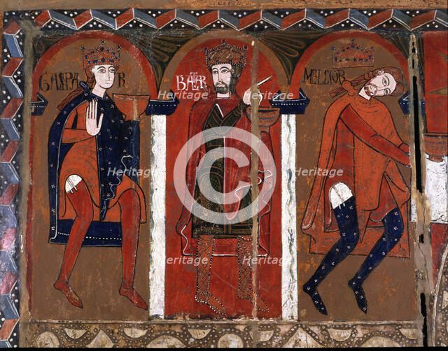 'Espinelves Front' (or the three kings), panel Painting, detail of the kings of the East in the …